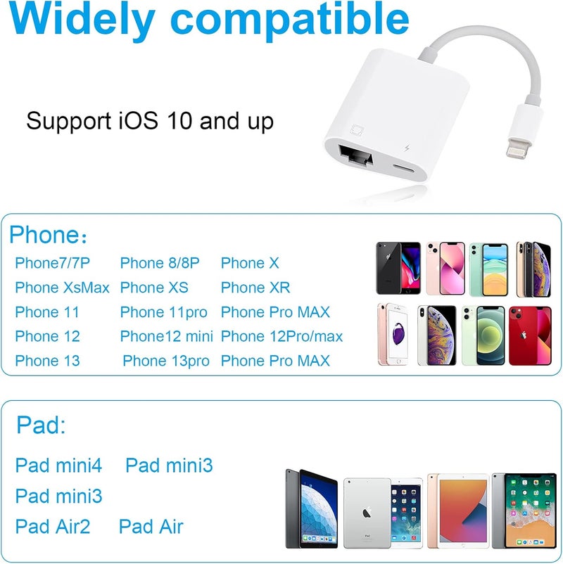 Giochem RJ45 Ethernet Adapter for lPhone[Compatible with Apple MFi Certified],10/100Mbps,Support iOS 15, Ethernet Adapter with Charge Port - Image 4